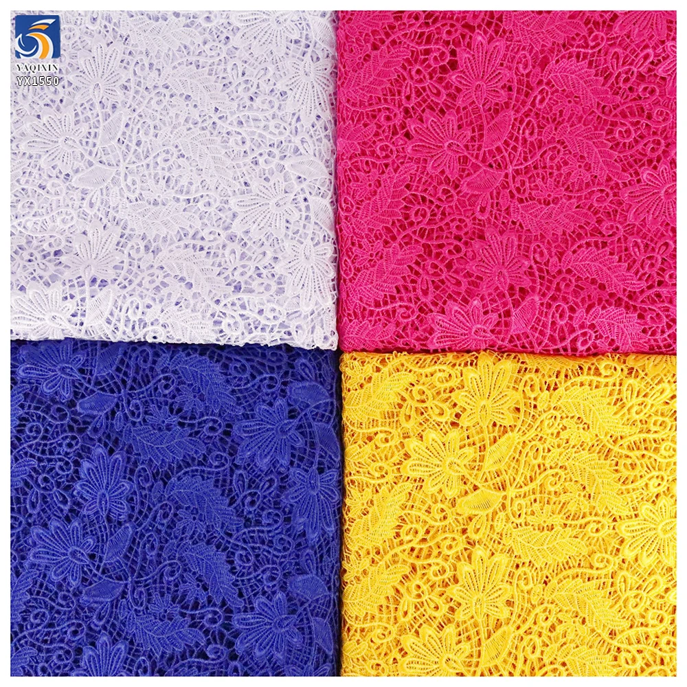 YX1550 Yellow Large Flower Embroidery Lace Fabric 150GSM Openwork Material for Evening Dresses and Gowns - 100% Polyester...