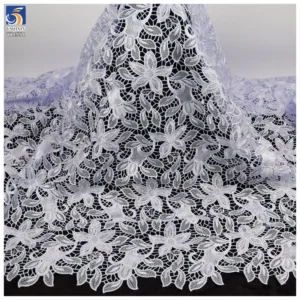 YX1551 Rose Floral Water Soluble Embroidery Lace Fabric 150GSM for Women's Dresses and Evening Gowns - 100% Polyester...