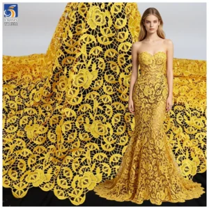 YX1551 Rose Floral Water Soluble Embroidery Lace Fabric 150GSM for Women's Dresses and Evening Gowns