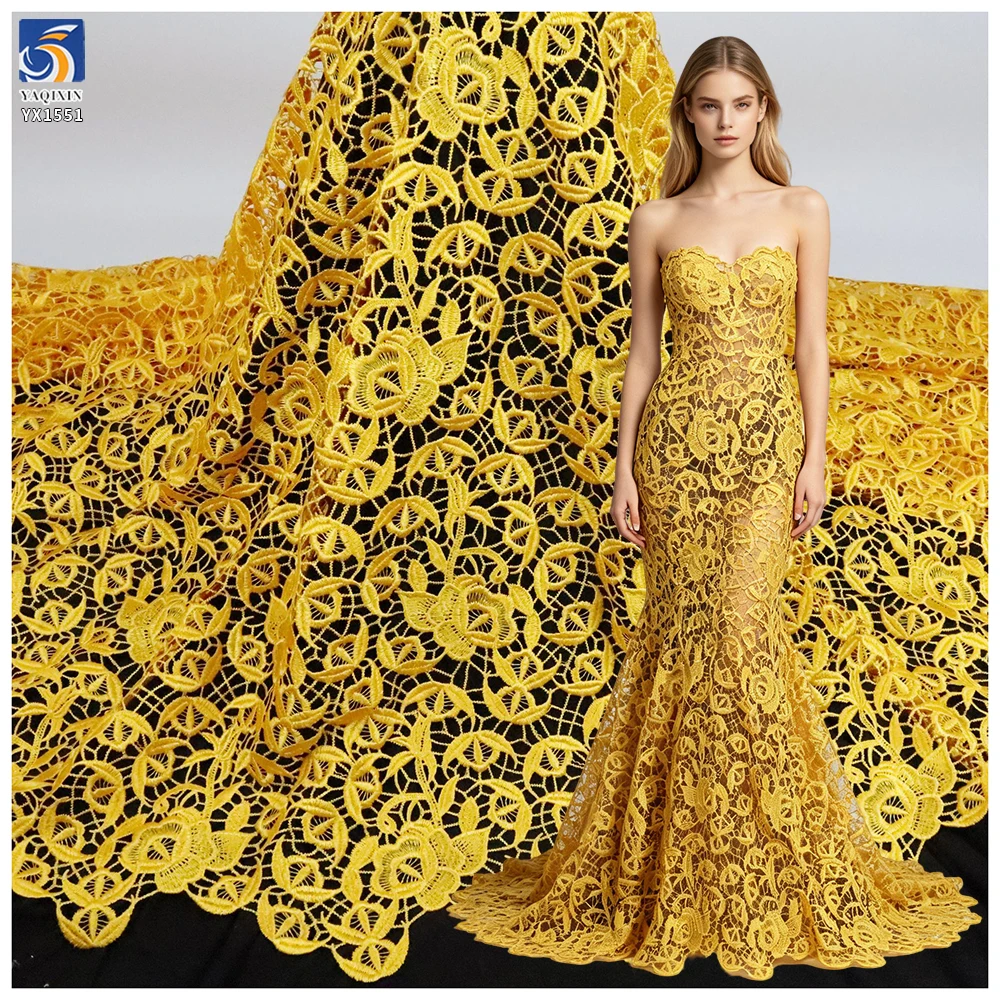 YX1551 Rose Floral Water Soluble Embroidery Lace Fabric 150GSM for Women's Dresses and Evening Gowns - 100% Polyester...