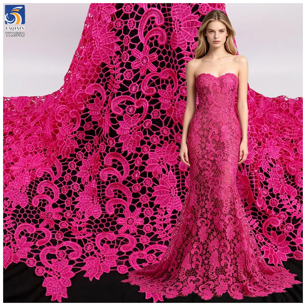 YX1552 Custom Color Floral Embroidery Lace Fabric Openwork Water Soluble Material for Fashion Apparel - 100% Polyester, 152...