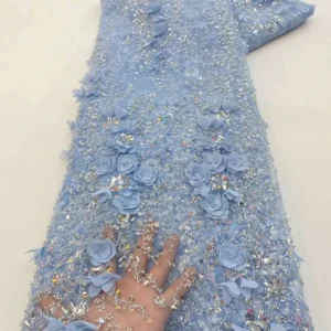 YX1554 400gsm 3D Floral Beaded Glitter Sequin Embroidered Mesh Fabric for Bridal Wedding Dresses and Evening Gowns...