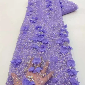YX1554 400gsm 3D Floral Beaded Glitter Sequin Embroidered Mesh Fabric for Bridal Wedding Dresses and Evening Gowns...