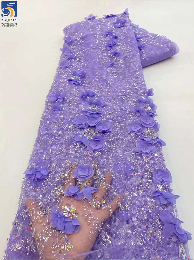 YX1554 400gsm 3D Floral Beaded Glitter Sequin Embroidered Mesh Fabric for Bridal Wedding Dresses and Evening Gowns...