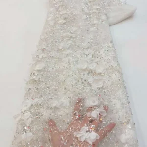 YX1554 400gsm 3D Floral Beaded Glitter Sequin Embroidered Mesh Fabric for Bridal Wedding Dresses and Evening Gowns...
