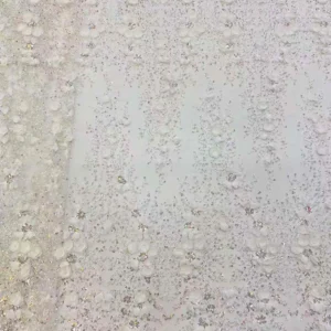 YX1554 400gsm 3D Floral Beaded Glitter Sequin Embroidered Mesh Fabric for Bridal Wedding Dresses and Evening Gowns...