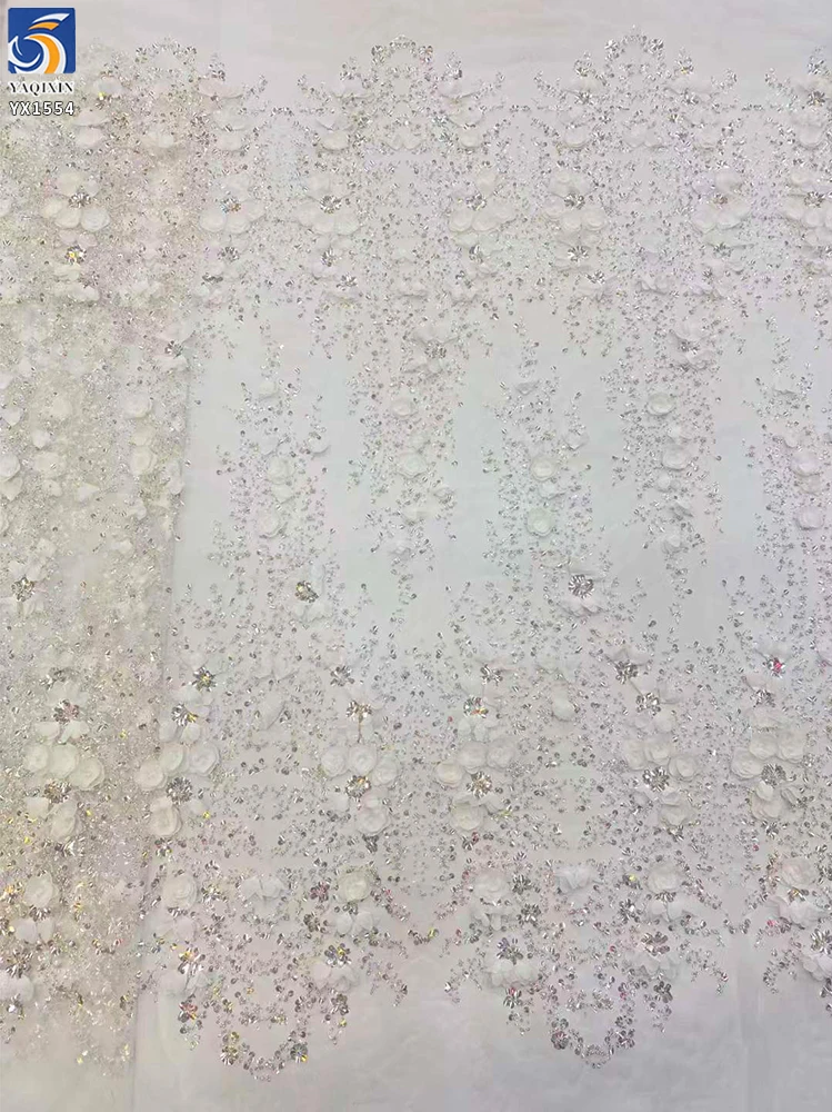 YX1554 400gsm 3D Floral Beaded Glitter Sequin Embroidered Mesh Fabric for Bridal Wedding Dresses and Evening Gowns...
