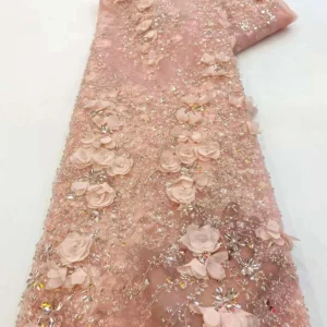 YX1554 400gsm 3D Floral Beaded Glitter Sequin Embroidered Mesh Fabric for Bridal Wedding Dresses and Evening Gowns...