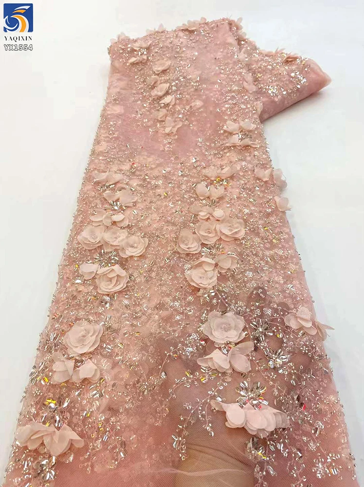 YX1554 400gsm 3D Floral Beaded Glitter Sequin Embroidered Mesh Fabric for Bridal Wedding Dresses and Evening Gowns...