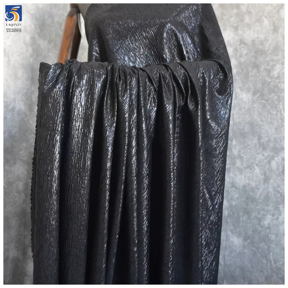 YX1556 Metallic Foil Printed Lurex Crinkle Chiffon Fabric 120gsm Bark Texture Material for Evening Dresses - 100% Polyester...