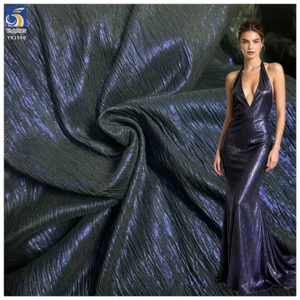 YX1556 Metallic Foil Printed Lurex Crinkle Chiffon Fabric 120gsm Bark Texture Material for Evening Dresses