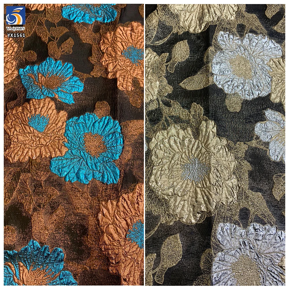 YX1561 Wholesale 150gsm Metallic Floral Brocade Fabric Raised Jacquard Material for Evening Dresses and Women's Gowns - 100%...