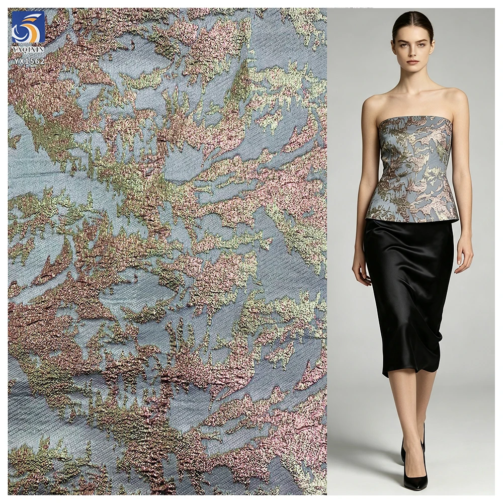 YX1562 B2B Manufacturer Multicolor Abstract Jacquard Brocade Fabric With Shiny Woven Texture for Women's Fashion Garments...