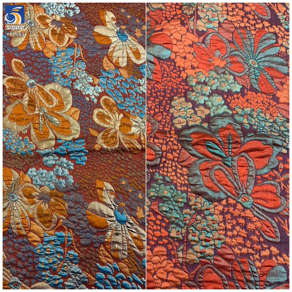 YX1563 B2B Wholesaler Polyester Large Flower Shiny Brocade Fabric Two Tone Jacquard Material for Formal Dresses and Skirts...
