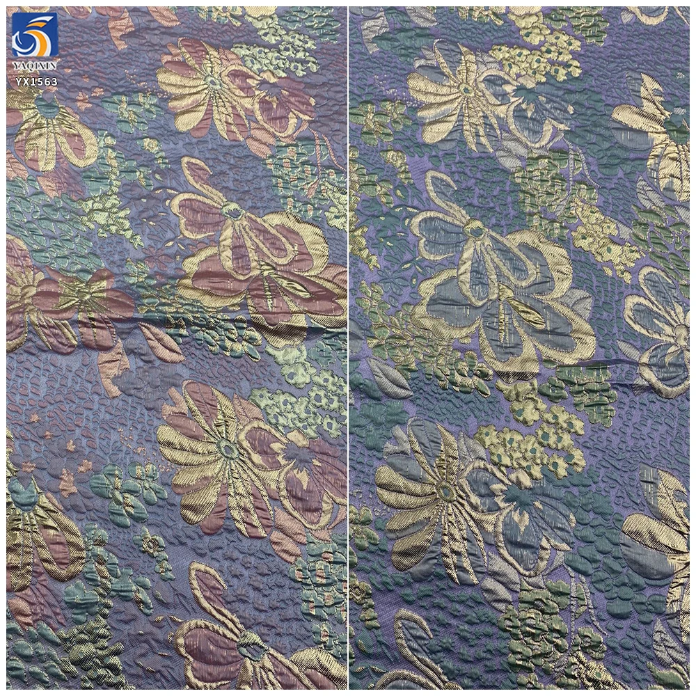 YX1563 B2B Wholesaler Polyester Large Flower Shiny Brocade Fabric Two Tone Jacquard Material for Formal Dresses and Skirts...