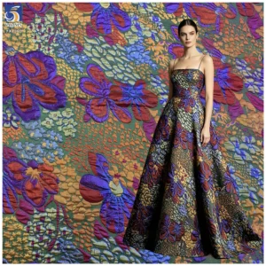 YX1563 B2B Wholesaler Polyester Large Flower Shiny Brocade Fabric Two Tone Jacquard Material for Formal Dresses and Skirts...