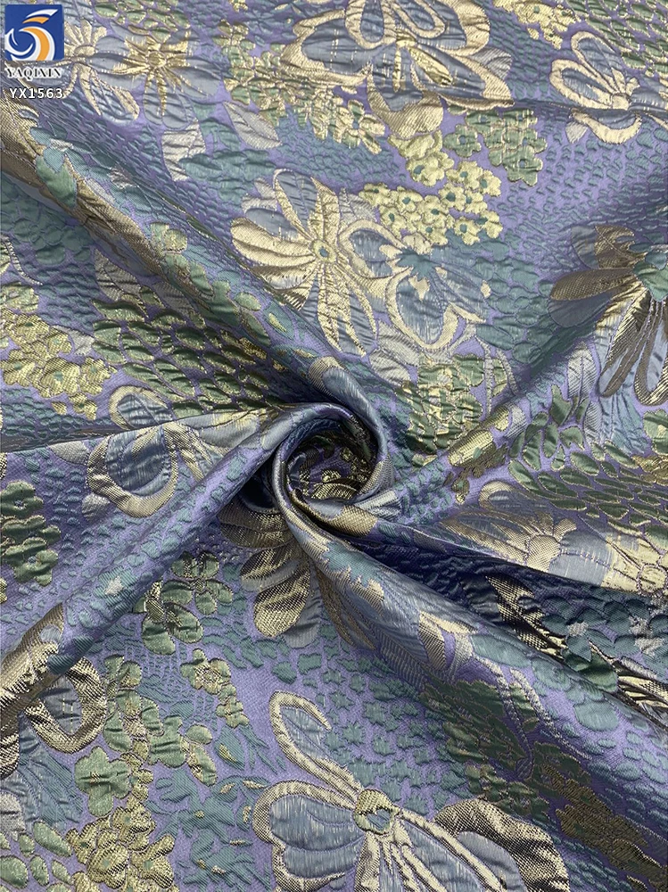 YX1563 B2B Wholesaler Polyester Large Flower Shiny Brocade Fabric Two Tone Jacquard Material for Formal Dresses and Skirts...