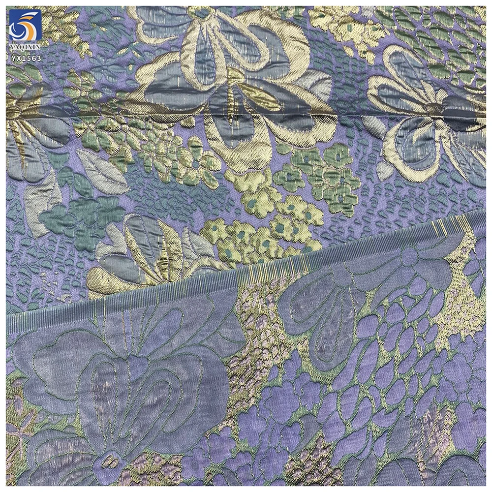 YX1563 B2B Wholesaler Polyester Large Flower Shiny Brocade Fabric Two Tone Jacquard Material for Formal Dresses and Skirts...