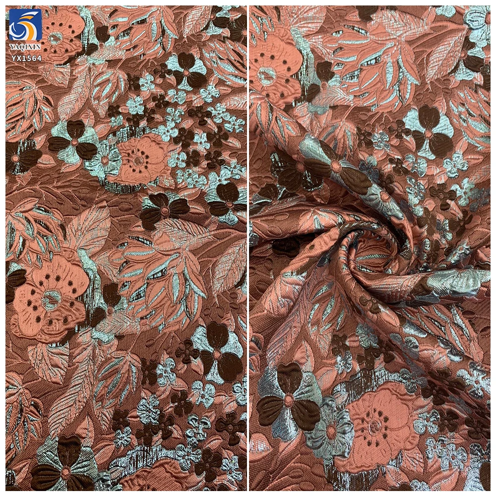 YX1564 Wholesale Large Botanical Flower Jacquard Brocade Fabric 150CM Wide for Formal Dresses and Fashion Garments - 100%...