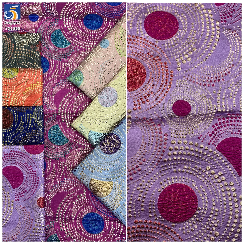 YX1565 Ethnic Style Polyester Metallic Jacquard Brocade Fabric With Circular Pattern for Traditional Garments and Robes...