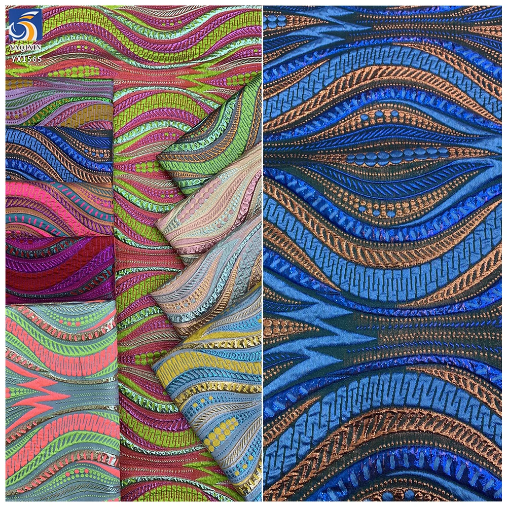 YX1565 Ethnic Style Polyester Metallic Jacquard Brocade Fabric With Circular Pattern for Traditional Garments and Robes...