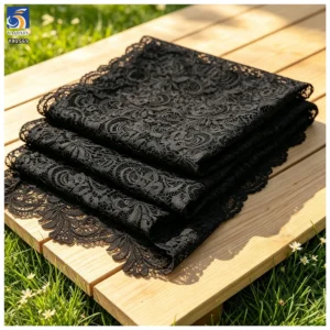 YX1569 Custom Black Floral Water Soluble Lace Fabric for Dresses Garments and Fashion Design - 100% Polyester, 50, 52", Lace...