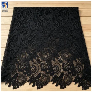 YX1569 Custom Black Floral Water Soluble Lace Fabric for Dresses Garments and Fashion Design - 100% Polyester, 50, 52", Lace...