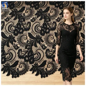 YX1569 Custom Black Floral Water Soluble Lace Fabric for Dresses Garments and Fashion Design