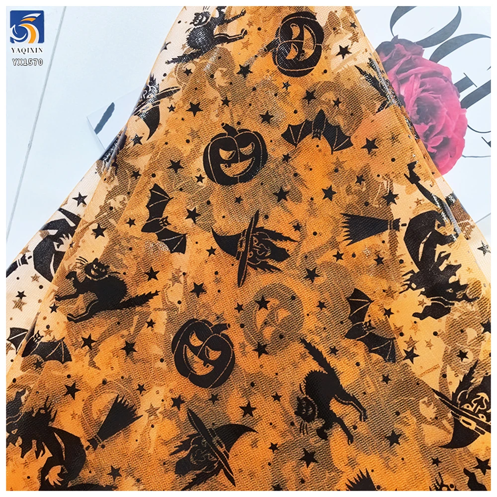 YX1570 Halloween Printed Mesh Fabric Polyester Tulle for Party Decoration Photo Background and Crafts - 100% Polyester, 30...