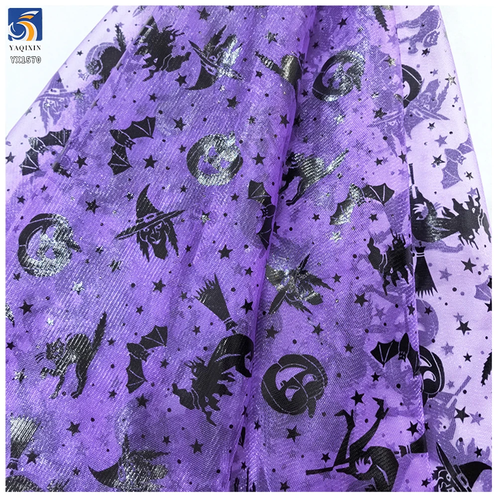 YX1570 Halloween Printed Mesh Fabric Polyester Tulle for Party Decoration Photo Background and Crafts - 100% Polyester, 30...