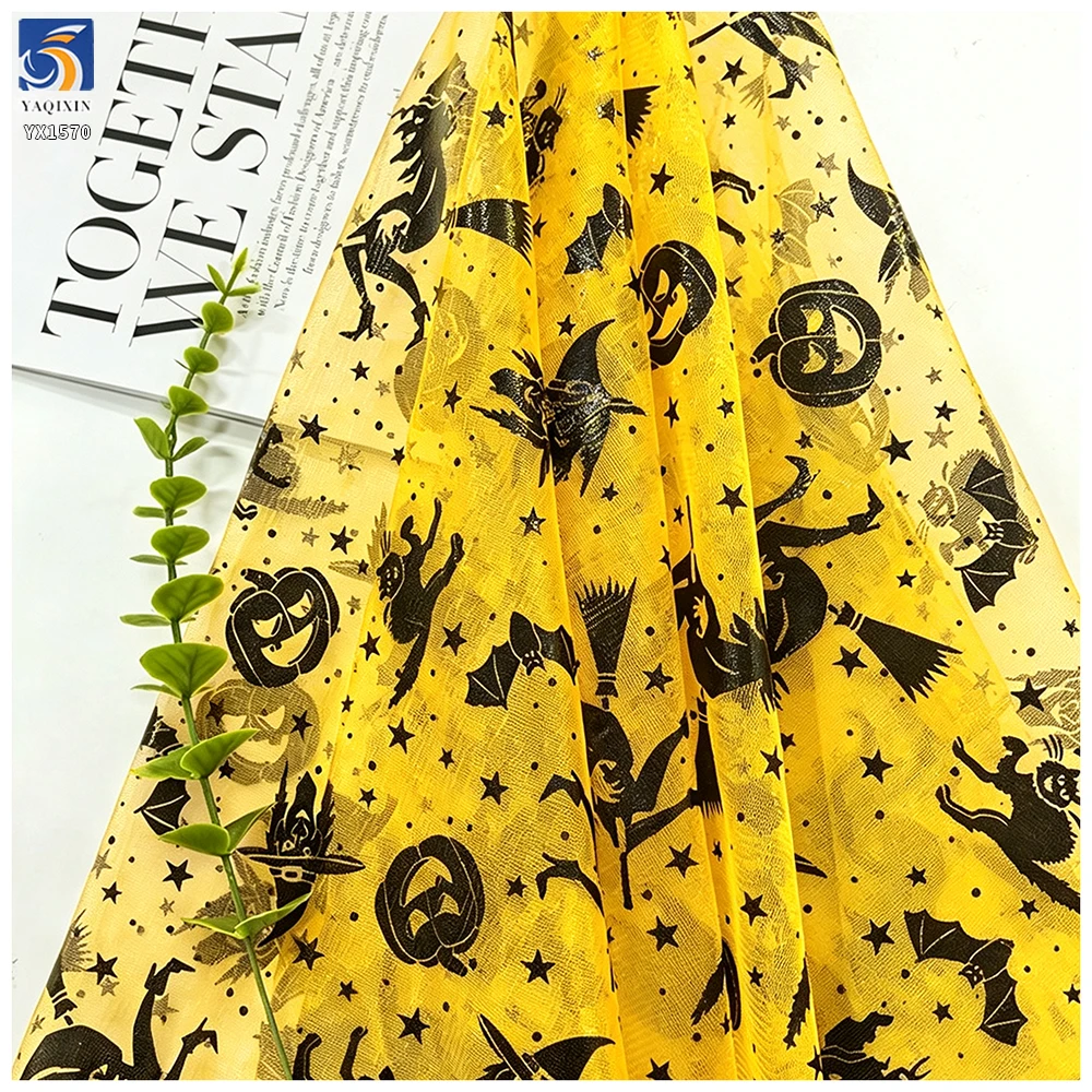 YX1570 Halloween Printed Mesh Fabric Polyester Tulle for Party Decoration Photo Background and Crafts - 100% Polyester, 30...