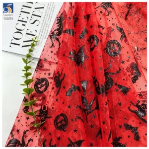 YX1570 Halloween Printed Mesh Fabric Polyester Tulle for Party Decoration Photo Background and Crafts - 100% Polyester, 30...