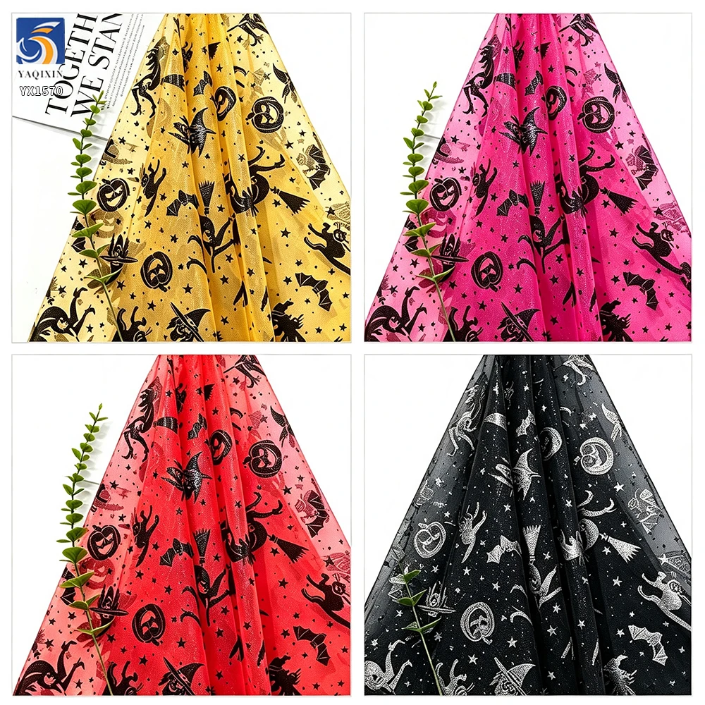 YX1570 Halloween Printed Mesh Fabric Polyester Tulle for Party Decoration Photo Background and Crafts - 100% Polyester, 30...