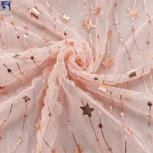 YX1571 100% Polyester Celestial Star Pattern Mesh Fabric Metallic Printed Tulle for Dresses Crafts and Party Decor - 100%...