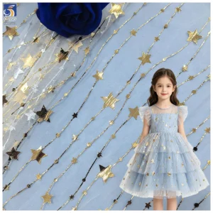 YX1571 100% Polyester Celestial Star Pattern Mesh Fabric Metallic Printed Tulle for Dresses Crafts and Party Decor - 100%...