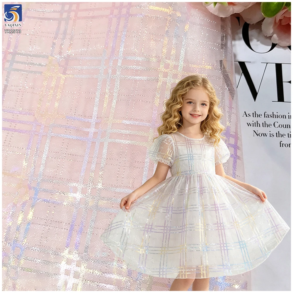 YX1573 Ready to Ship Holographic Printed Tulle Fabric for Dressmaking Garment and Wholesale Supply - 100% Polyester, 35 gsm...