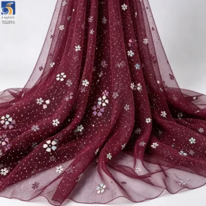 YX1574 Holographic Flower Sequin Glitter Tulle Fabric for Girls Dresses Kids Gowns and Fashion Apparel - 100% Polyester, 35...