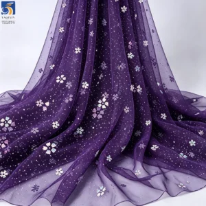 YX1574 Holographic Flower Sequin Glitter Tulle Fabric for Girls Dresses Kids Gowns and Fashion Apparel - 100% Polyester, 35...