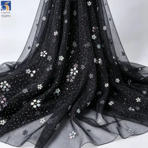 YX1574 Holographic Flower Sequin Glitter Tulle Fabric for Girls Dresses Kids Gowns and Fashion Apparel - 100% Polyester, 35...