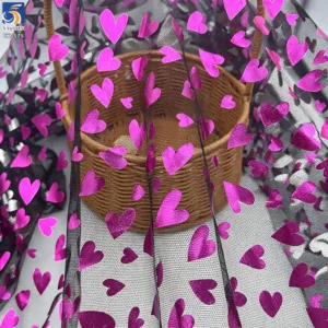 YX1575 Polyester Metallic Valentine Heart Tulle Fabric for Girls Party Dresses Princess Gowns and Kids Fashion Clothing...