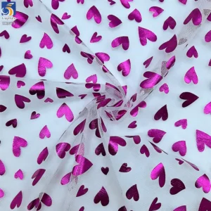 YX1575 Polyester Metallic Valentine Heart Tulle Fabric for Girls Party Dresses Princess Gowns and Kids Fashion Clothing...
