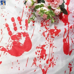 YX1576 Halloween Bloody Handprint Printed Chiffon Fabric for Costumes Party Decor and Fashion Apparel - 100% Polyester, 130...