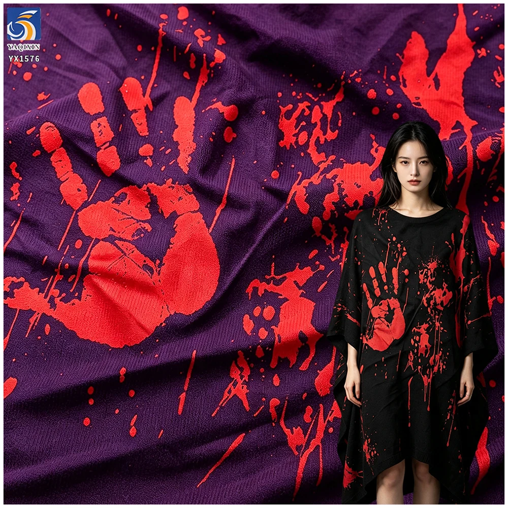 YX1576 Halloween Bloody Handprint Printed Chiffon Fabric for Costumes Party Decor and Fashion Apparel - 100% Polyester, 130...