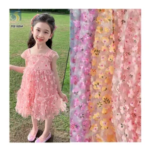 YX169 Custom Cheap Golden Supplier 3D Knitted Embroidery Fabric Mesh Laser Embroidered 3D Floral Tulle Fabric - 100%...