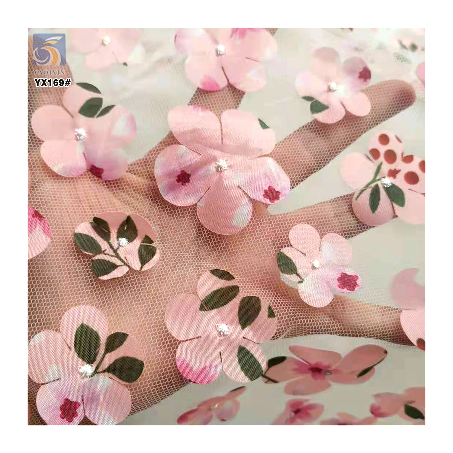 YX169 Custom Cheap Golden Supplier 3D Knitted Embroidery Fabric Mesh Laser Embroidered 3D Floral Tulle Fabric - 100%...