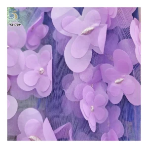 YX170 Competitive Price Flower Embroidery 3D Tulle Fabric Solid Polyester Double Layer 3D Flower Embroidery Fabric - 100%...