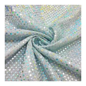 YX175 Shiny 3.5mm Luxury Sequin Fabric 180gsm Stamping Shiny Polka Dot Sequins Rhinestone Fabric - Polyester / Metallic...