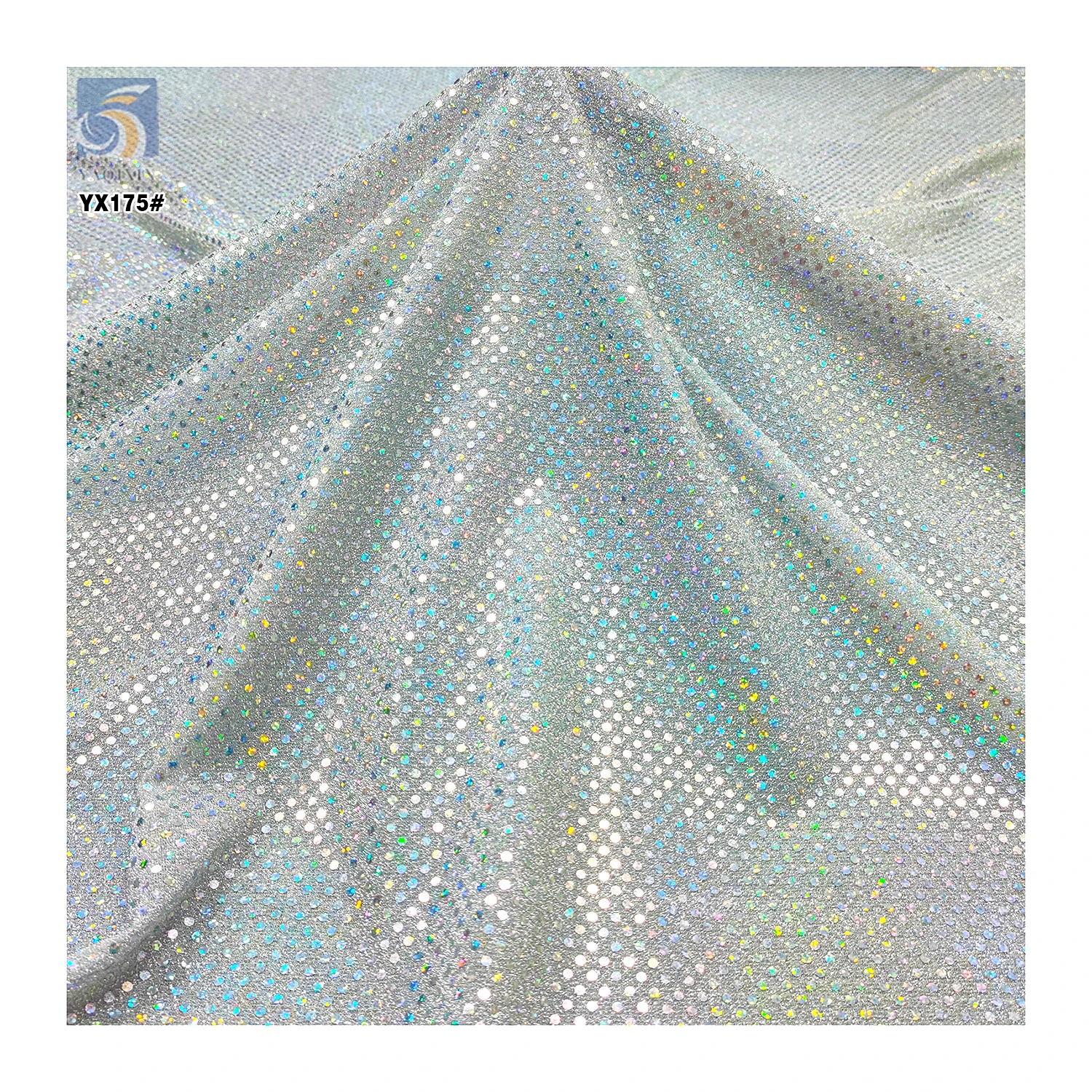 YX175 Shiny 3.5mm Luxury Sequin Fabric 180gsm Stamping Shiny Polka Dot Sequins Rhinestone Fabric - Polyester / Metallic...
