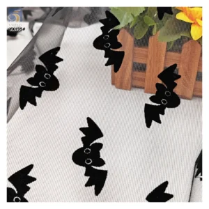 YX195 Custom Stage Costume Cartoon Flocking Tulle Fabric Mesh Black Bat Halloween Festival Polyester Fabric - 100%...