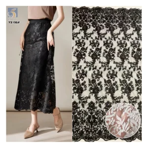 YX196 Hot Full Width Embroidery Tulle Lace Fabric for Women Skirt Heavy Handmade Embroidery Thick Lace Fabric - 100%...